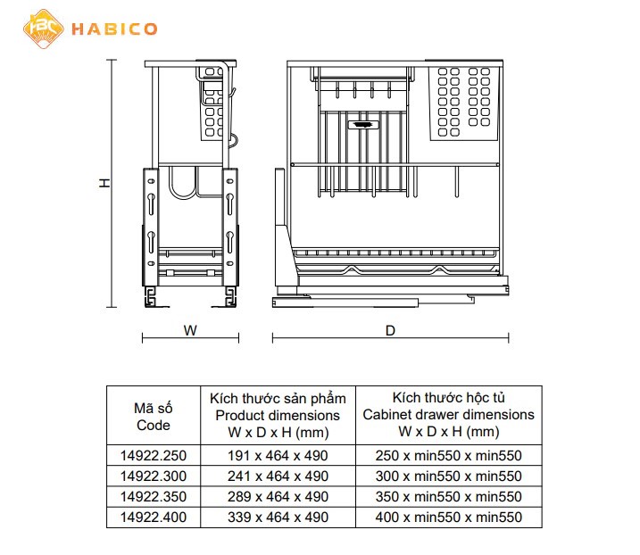 Kích thước kệ dao thớt Vickini