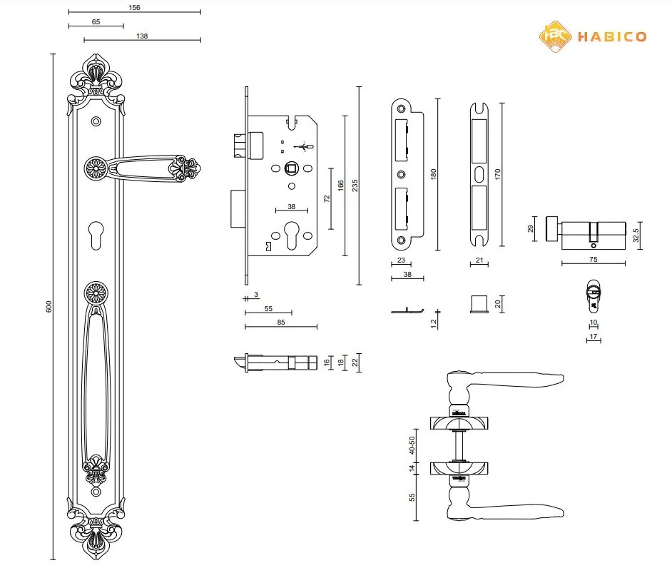 Thông số Khóa cửa đại sảnh VICKINI 38606.101