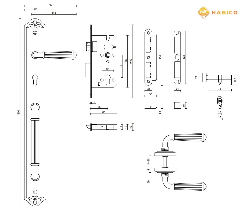 Thông số Khóa cửa đại sảnh VICKINI 38638.101