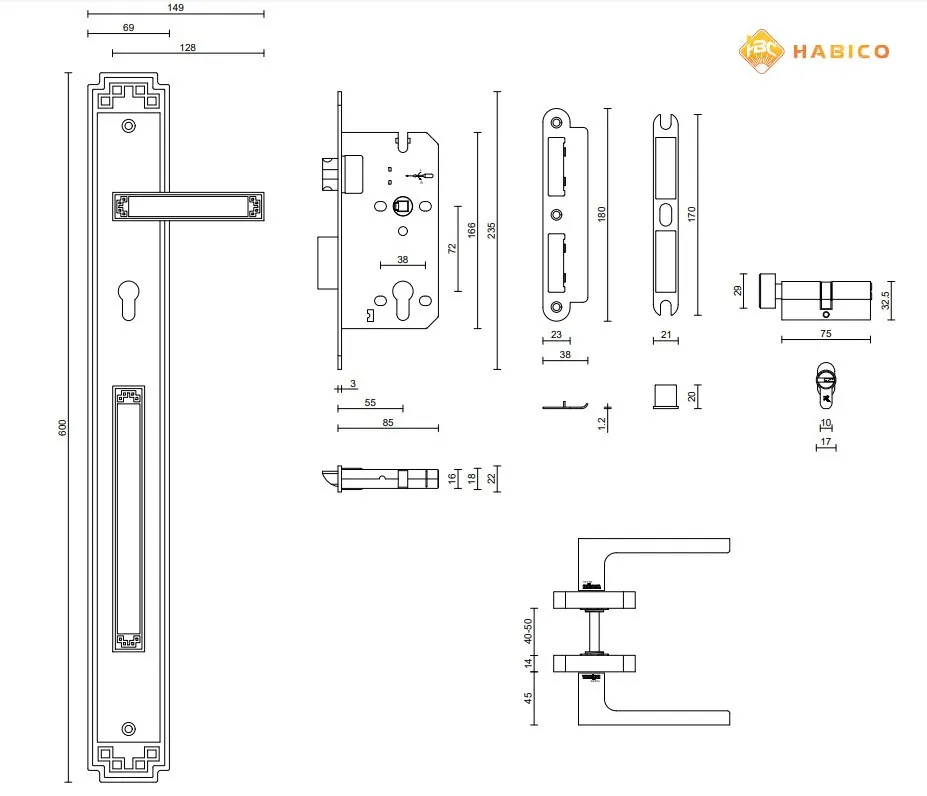 Thông số Khóa cửa đại sảnh VICKINI 38678.101