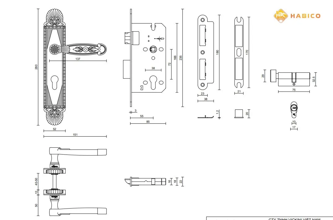 Thông số Khóa cửa phân thể VICKINI 38502.101