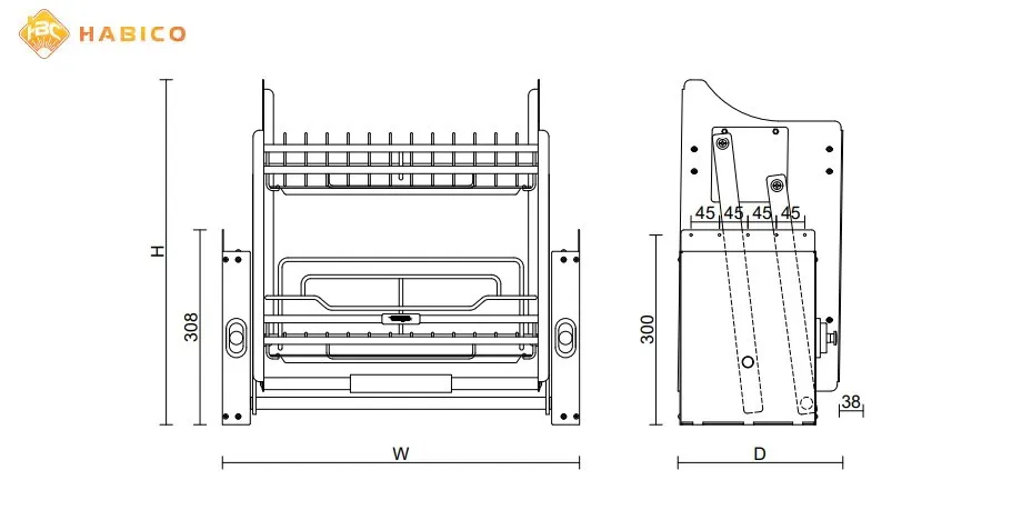 Thông số kệ bát nâng hạ VICKINI 14311 PSS