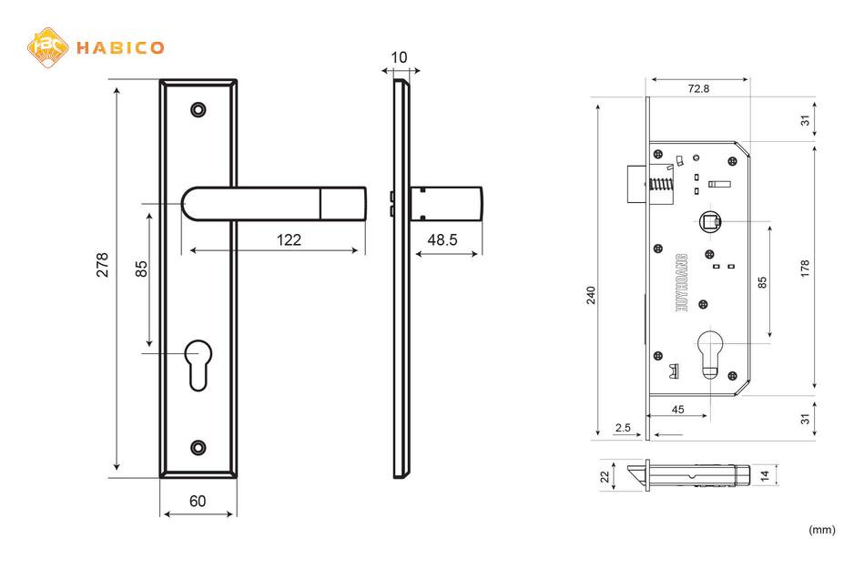 Thông số kỹ thuật Khóa tay nắm EX 8510 Đại