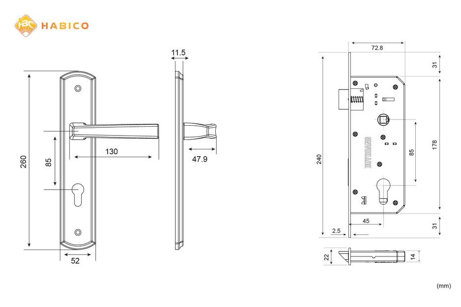 Thông số kỹ thuật Khóa tay nắm EX 8568