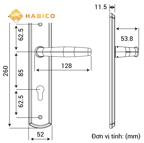 Thông số kỹ thuật Khóa tay nắm HC 8566 PVD Gold