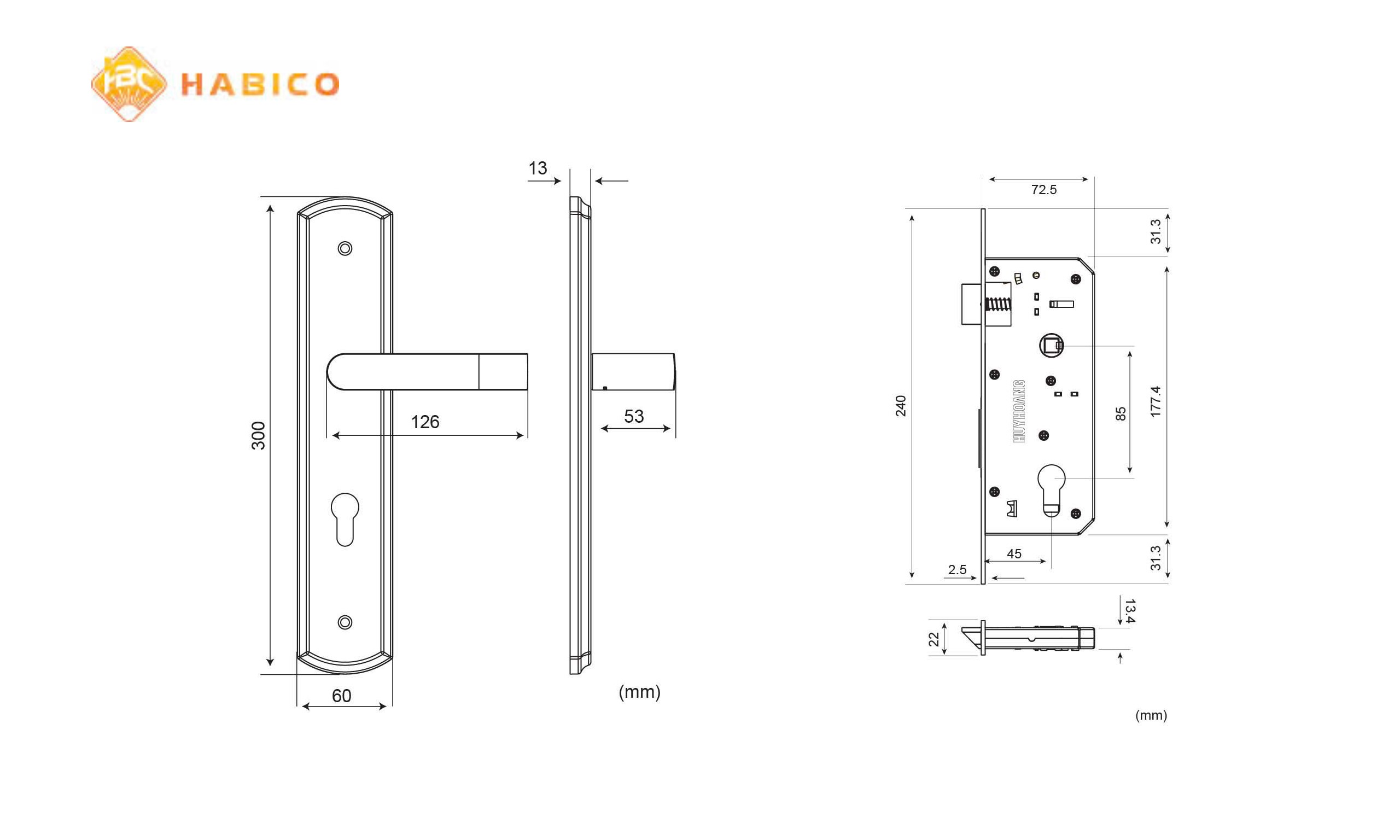 Thông số kỹ thuật Khóa tay nắm Inox Huy Hoàng