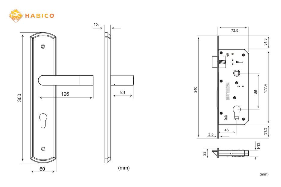 Thông số kỹ thuật Khóa Huy Hoàng tay nắm SS 8510 Đại