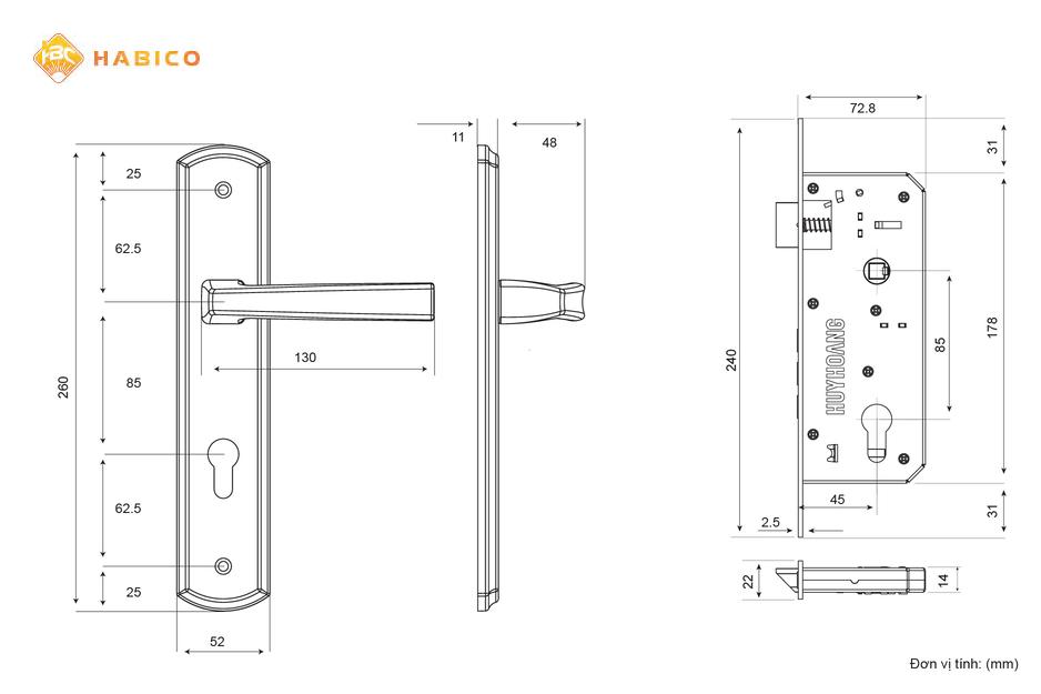 Thông số kỹ thuật Khóa tay nắm SS 8568