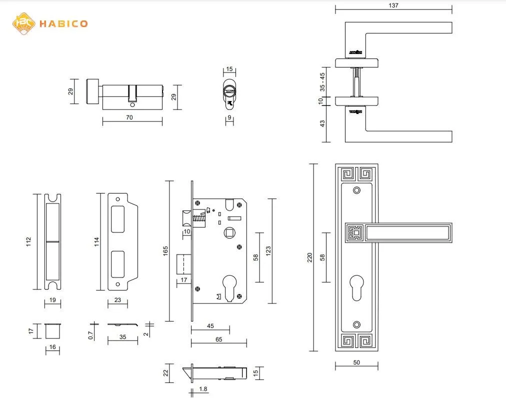 Thông số kỹ thuật khóa cửa nẹp VICKINI 32017