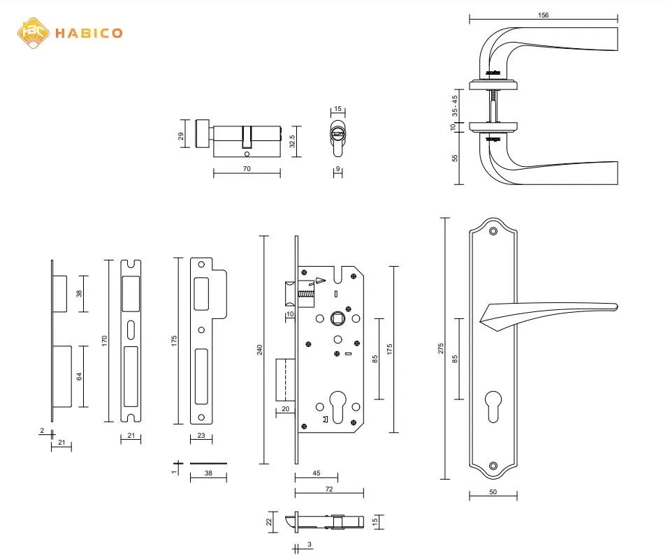 Thông số kỹ thuật khóa cửa nẹp VICKINI 33019