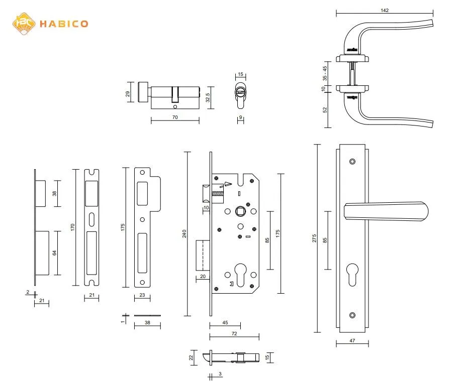 Thông số kỹ thuật khóa cửa nẹp VICKINI 33021