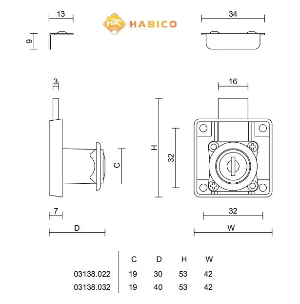 Thông số kỹ thuật khóa tủ cốp Vickini 03138