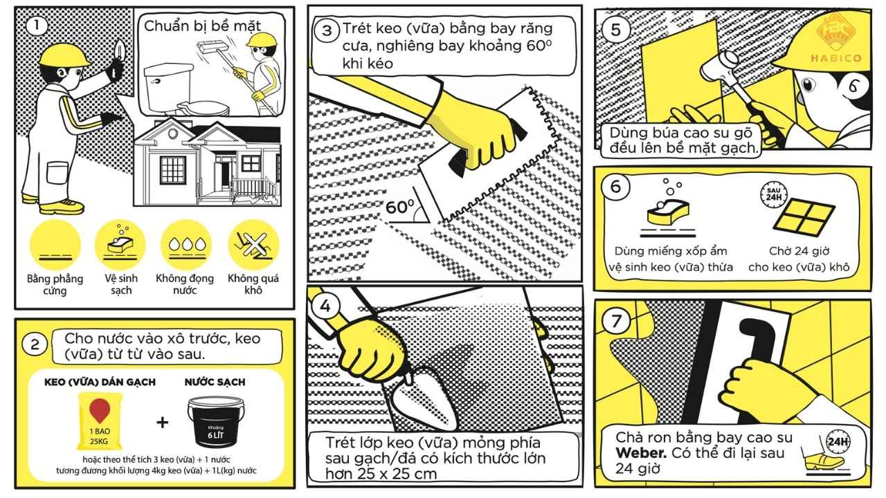 Cách thi công keo dán gạch Weber chuẩn xác Cách thi công keo dán gạch Weber chuẩn xác