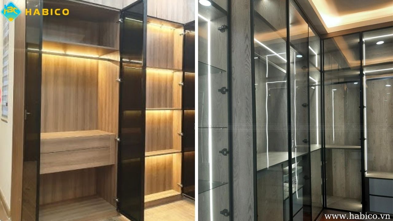Bản lề tủ cánh kính khung nhôm