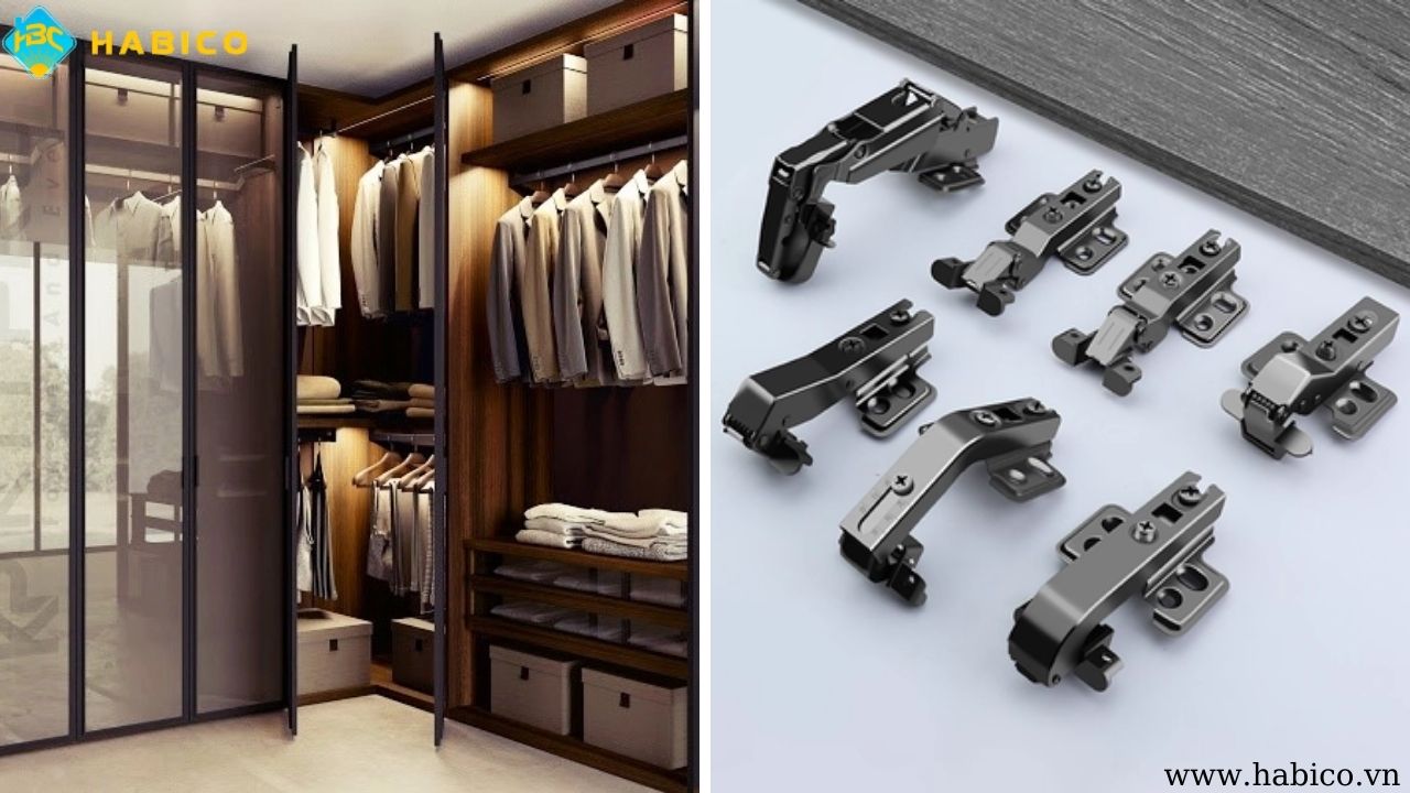 Bản lề tủ cánh kính khung nhôm Bản lề tủ cánh kính khung nhôm