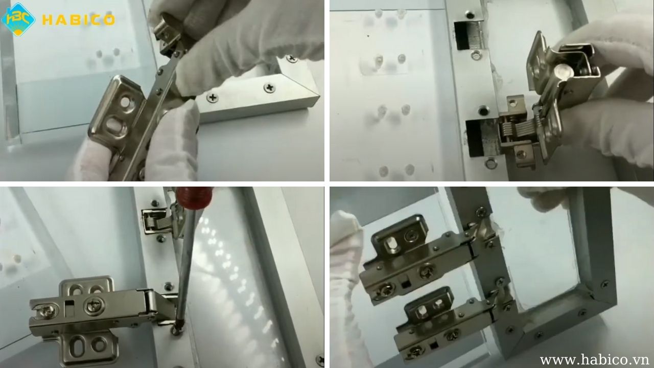 Cách lắp đặt bản lề tủ cánh kính khung nhôm