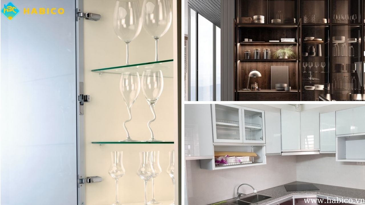 Ứng dụng bản lề cửa tủ kính – khung nhôm cho tủ bếp Ứng dụng bản lề cửa tủ kính – khung nhôm cho tủ bếp