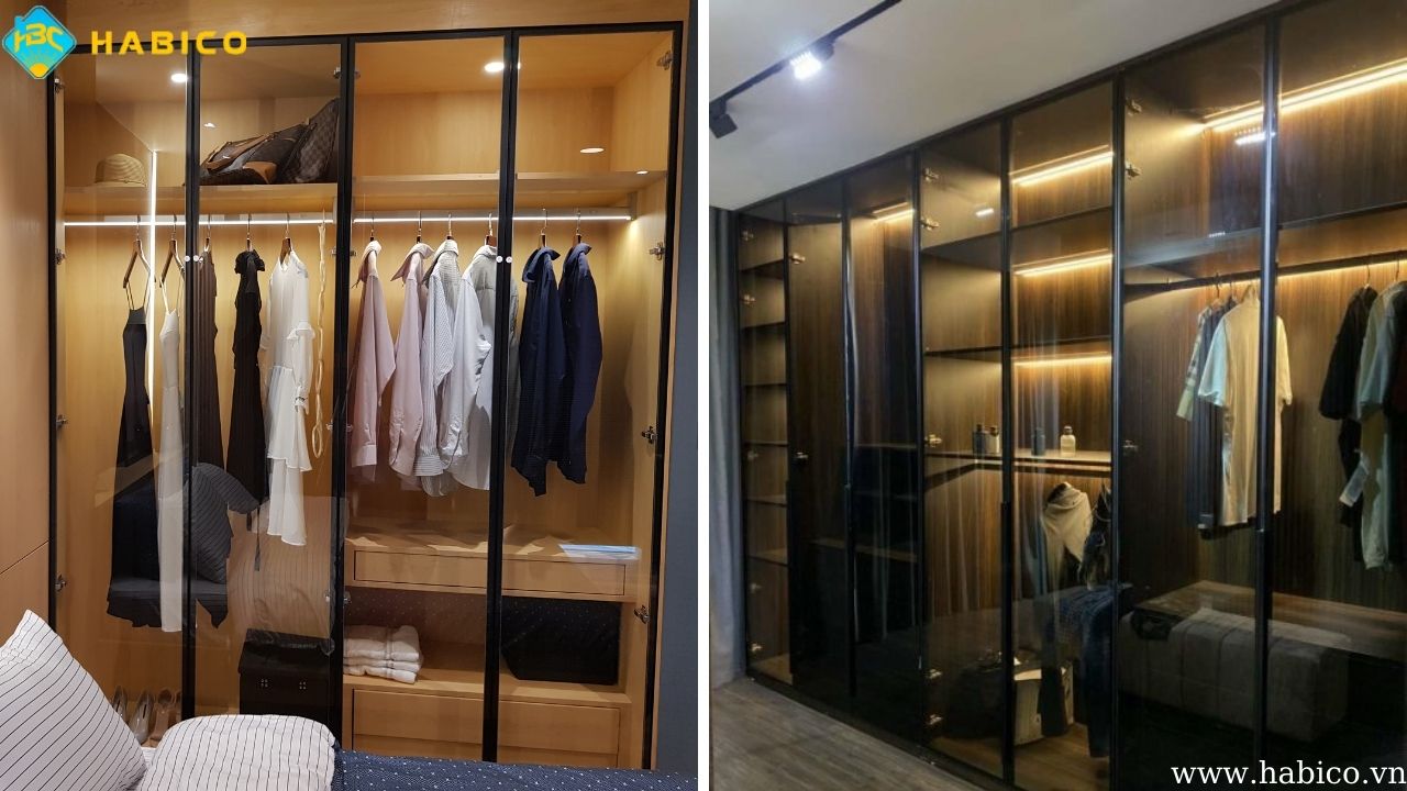 Ứng dụng bản lề cửa tủ kính – khung nhôm cho tủ quần áo Ứng dụng bản lề cửa tủ kính – khung nhôm cho tủ quần áo