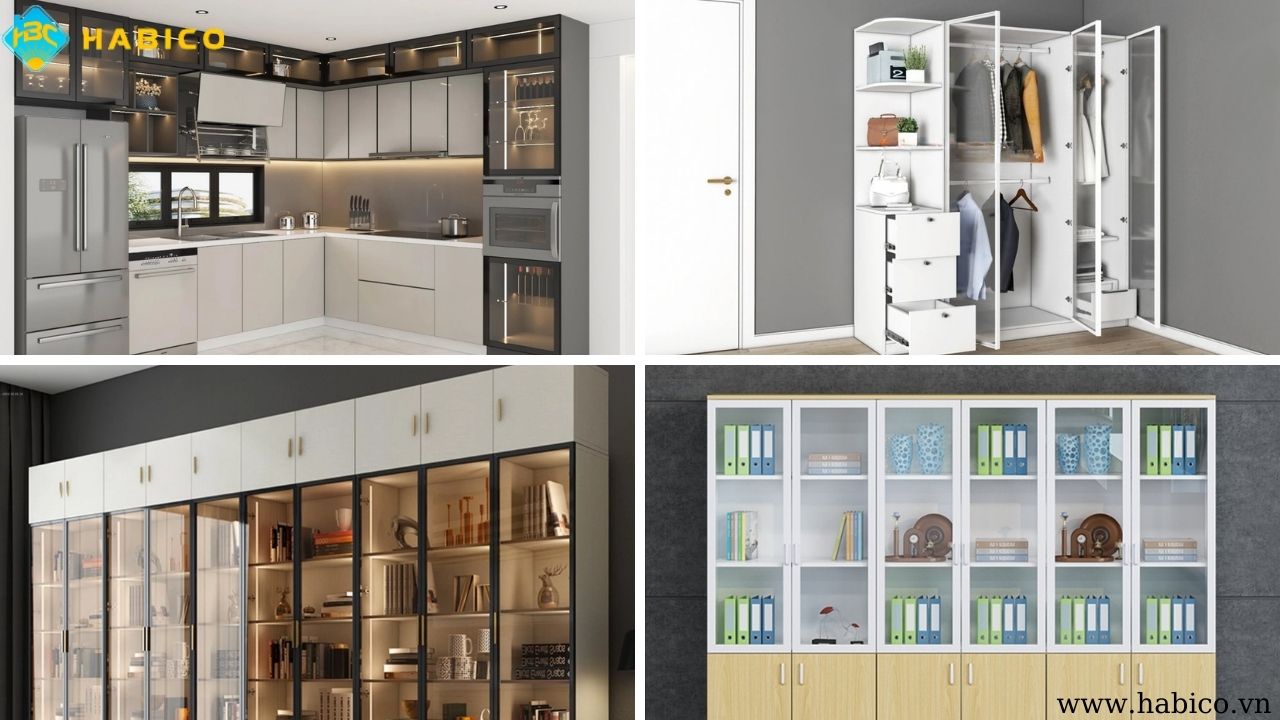 Ứng dụng của bản lề tủ cánh kính khung nhôm Ứng dụng của bản lề tủ cánh kính khung nhôm