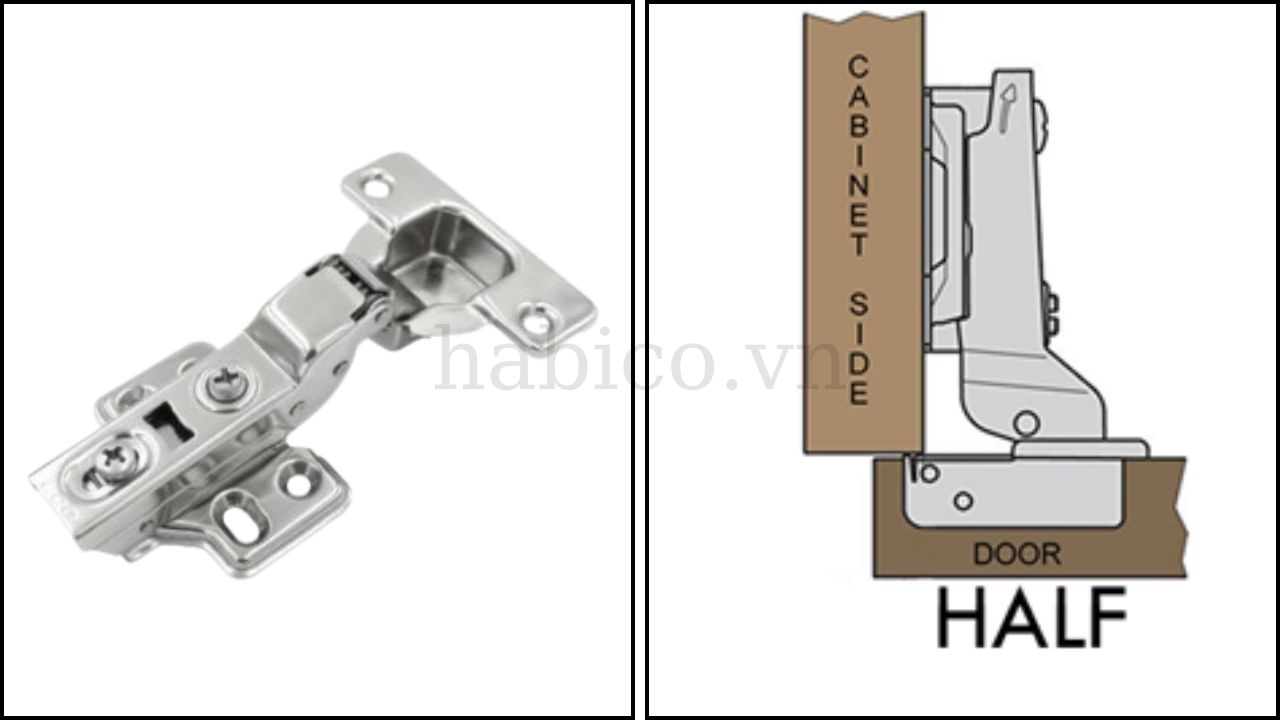 Bản lề tủ Imundex cong ít, trùm nửa (Half Overlay)