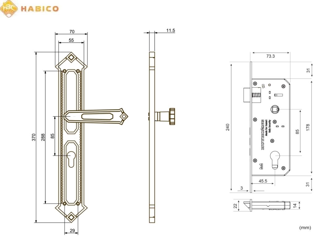 Thông số kỹ thuật Khóa tay nắm HC 85 KING PVD Gold