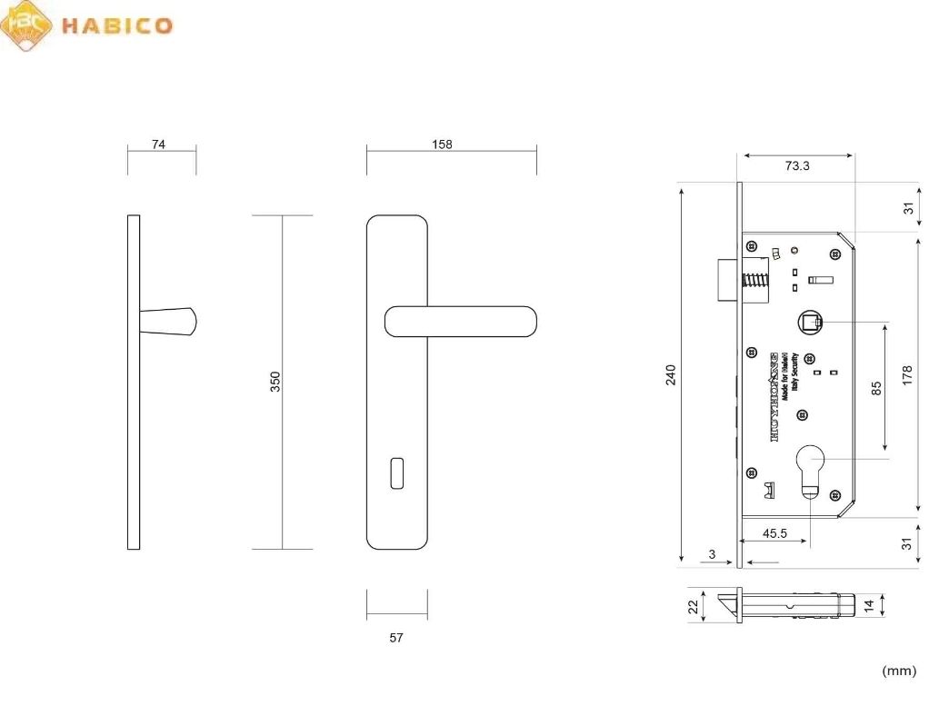 Thông số kỹ thuật Khóa tay nắm HC 85 QUEEN PVD Gold