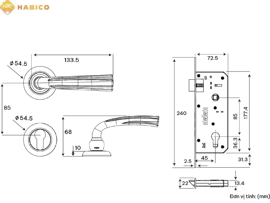Thông số kỹ thuật Tay nắm phân thể HCC 85 Ruby